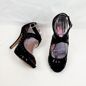 Betsey Johnson Black Leather Peep Toe Heels